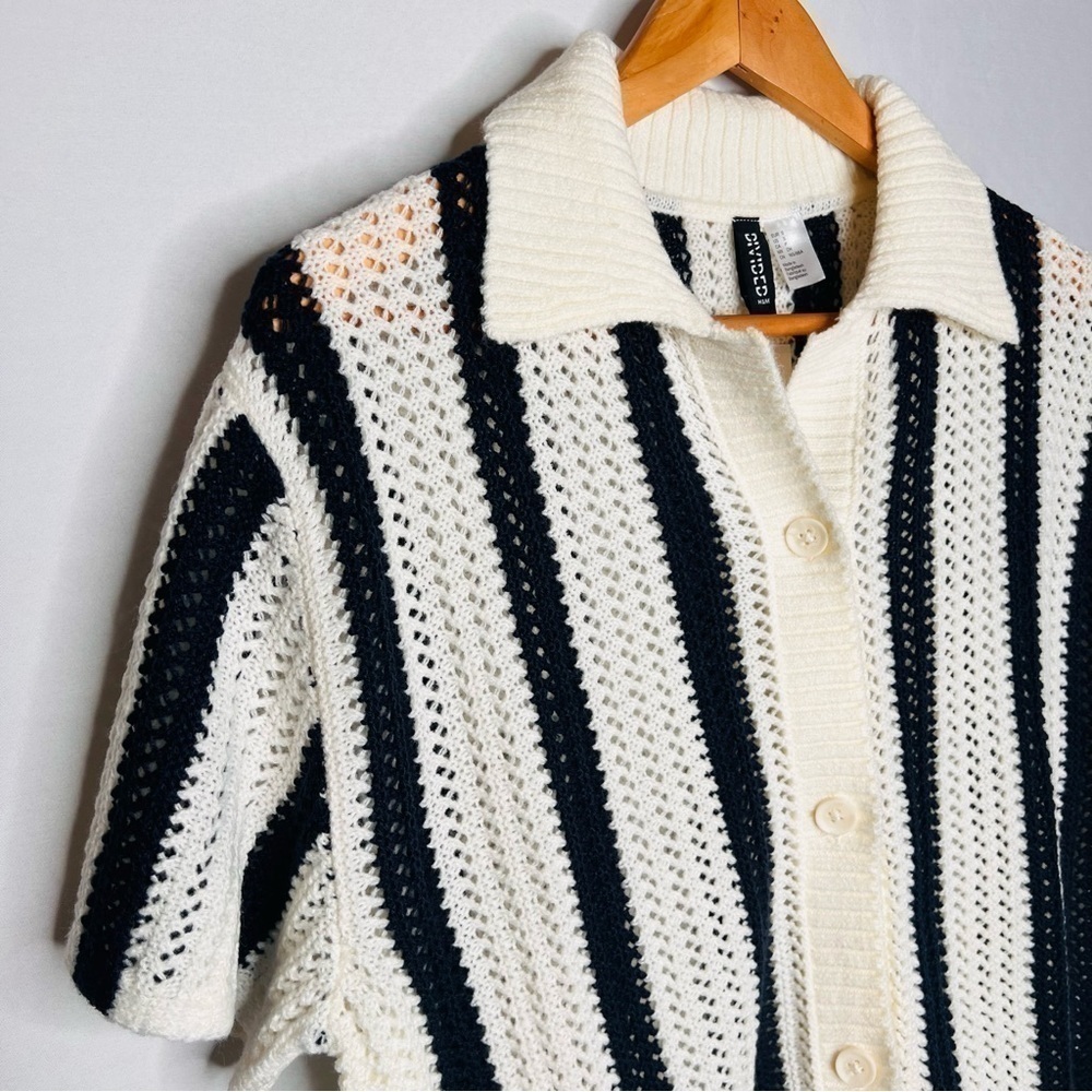 H&M Cream and Navy Striped Short-Sleeve Knit Cardigan - Picture 10 of 16